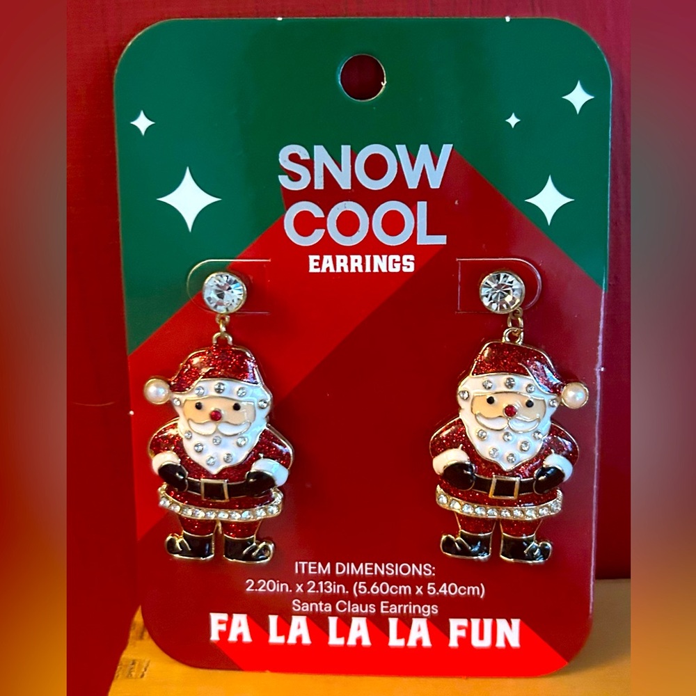 NEW Santa Claus Earrings enamel rhinestone faux pearl crystals bling holidays